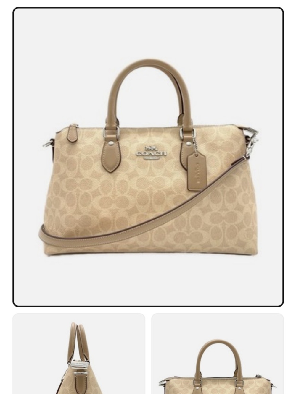Coach Beige Signature Satchel with Leather Trim
